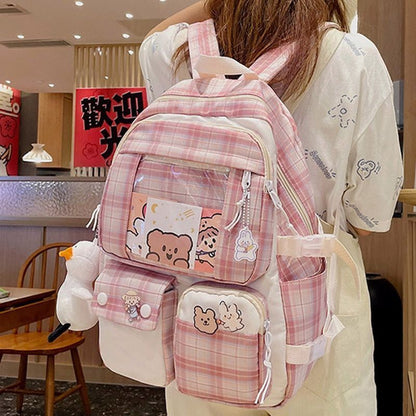 Plaid Transparent Contrast Color Leisure Backpack Large Nylon Bag Polyester 1PC