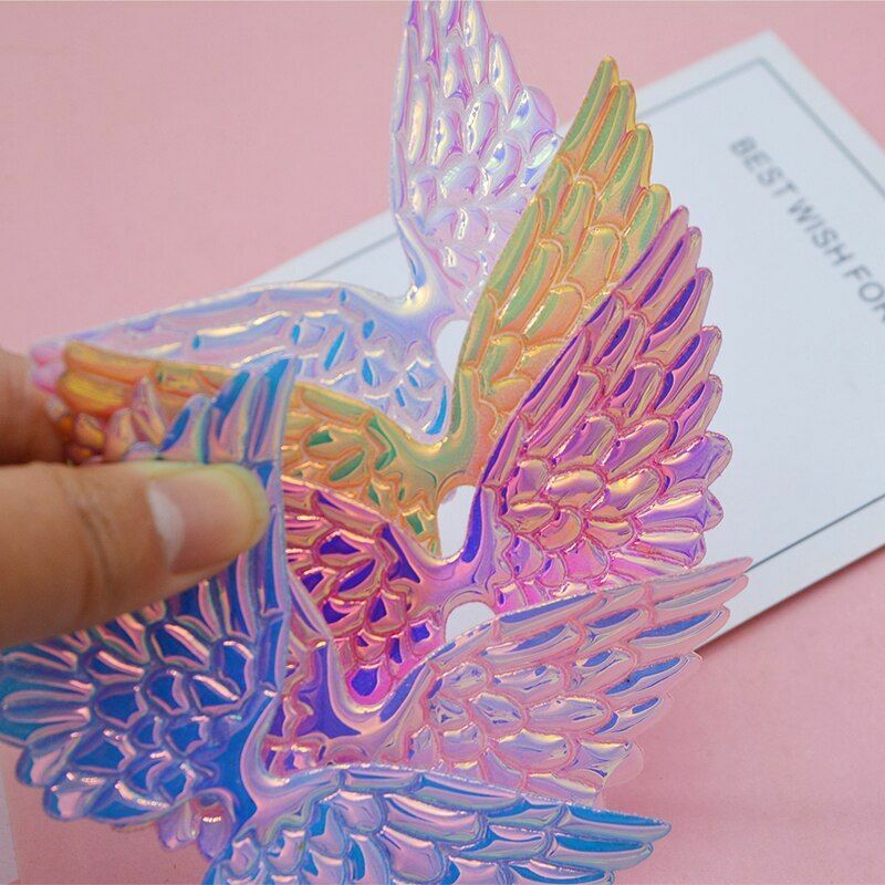 20Pcs/Lot 9.5x6.5cm Shiny Angel Wing Padded Appliques DIY Bow Clips Accessories