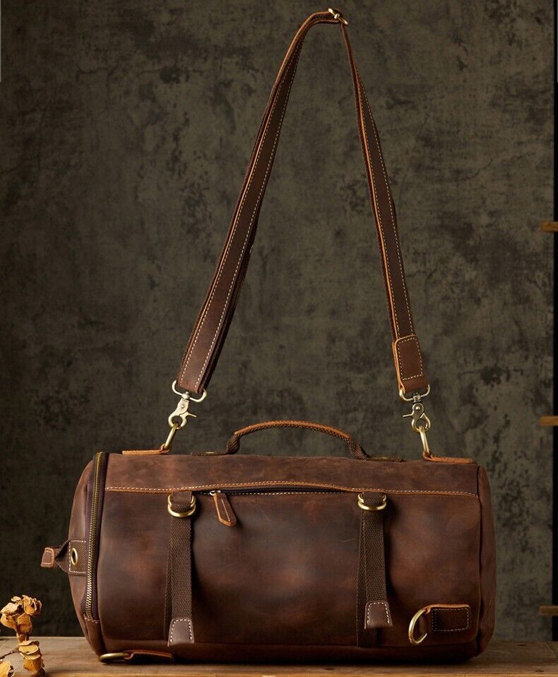 Top Cowhide Leather Travel Bag, Men Duffel Luggage Gym Sport Motorcycle Backpack