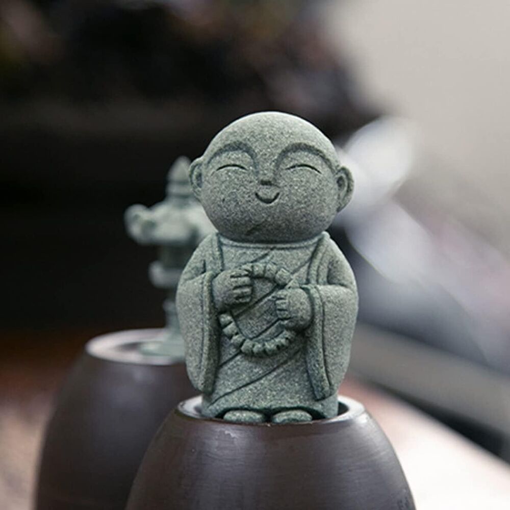 Handmade Praying Japanese Buddha Feng Shui Statue Sandstone Miniature Figurine