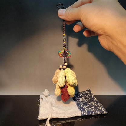 Craft Wooden Carved Pendant Ornament Car Decor Boxwood Peanut Statue Xmas gift