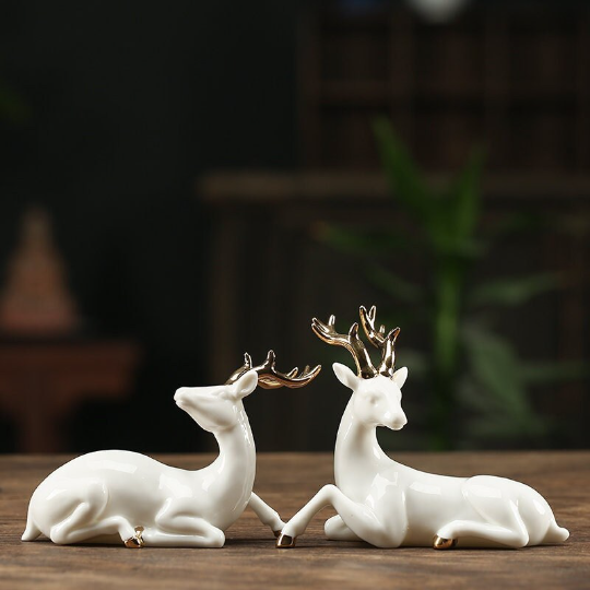 White Deer Ceramic Crafts for Home Decor Elegant Gifts from Girlfriend