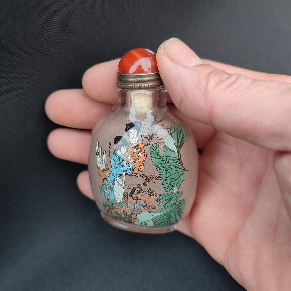 Peking Glass Snuff Bottle Inside Painted Chinese Beautiful Woman Rare Figurine