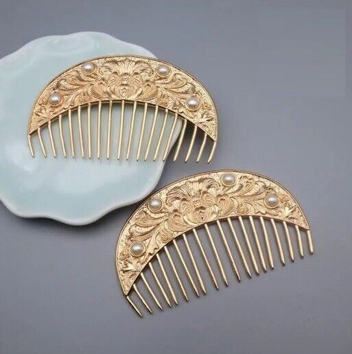 Women Hair Comb Plastic Golden Peony Pattern Classic Tang Style Fashion Headwear