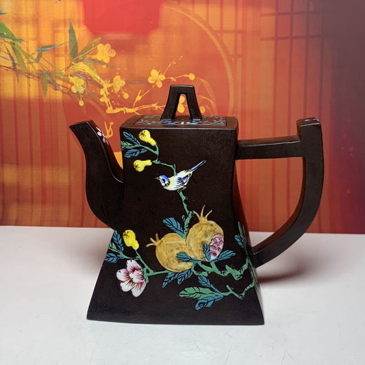 Antique China Yixing Purple Clay Teapot Zisha Ceremony Exquisite Painted Teaware