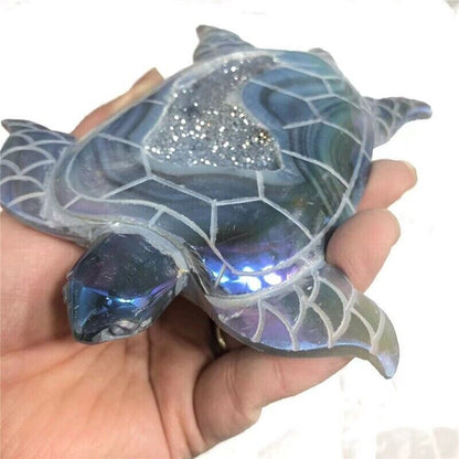 Tortoise Crafts Natural Crystal Angel Aura Agate Geode Healing Stones Home Decor