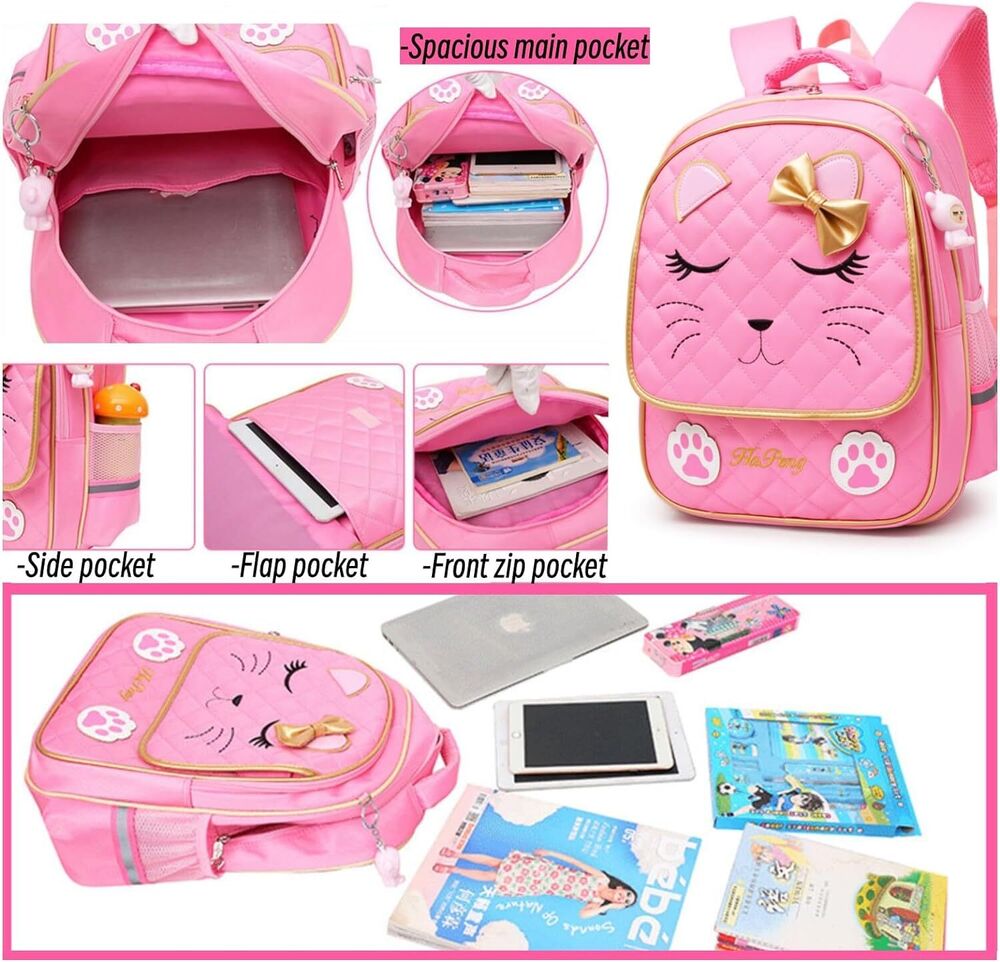 MITOWERMI Cute Rolling Backpack for Girls Trolley School Bags 2 Wheels Pink