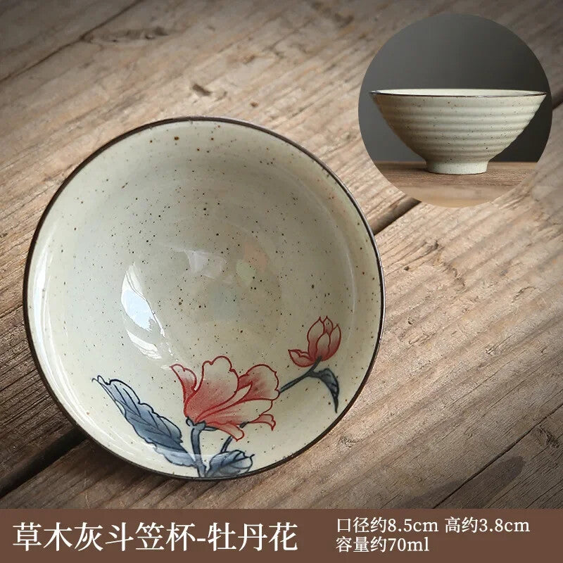 Retro Chinese Bamboo Antique Ceramic Underglaze Tea Bowl Kungfu Tea Set Tea
