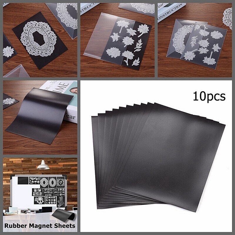 Magnet Sheet 10Pcs Set Rubber Self Adhesive Sticker Black Magnetic Mat 177x127mm