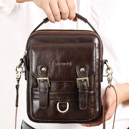 100% Genuine Leather Men's Sling Shoulder/Messenger Bag Double Zipper 8" Handbag