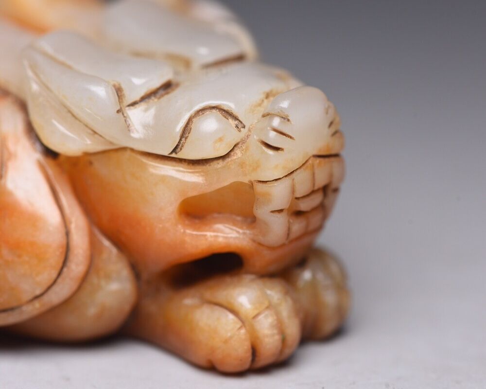 Collection Chinese Hetian Jade Carving Dragon Turtle Statue Exquisite Figurines