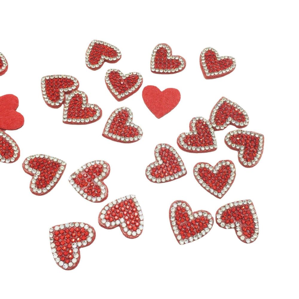 Patches Colorful Padded Heart Flower Clothing Appliques 20x19mm Rhinestone 50Pcs