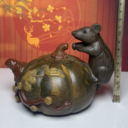 Vintage Chinese Yixing Purple Clay Teapot Zisha Ceramic Mouse Pumpkin Teaware