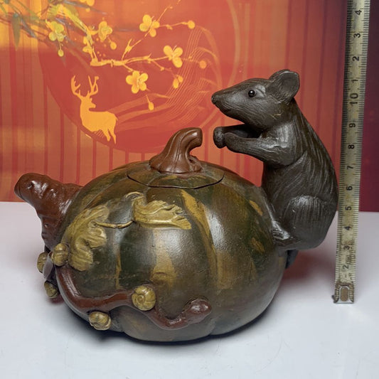 Vintage Chinese Yixing Purple Clay Teapot Zisha Ceramic Mouse Pumpkin Teaware