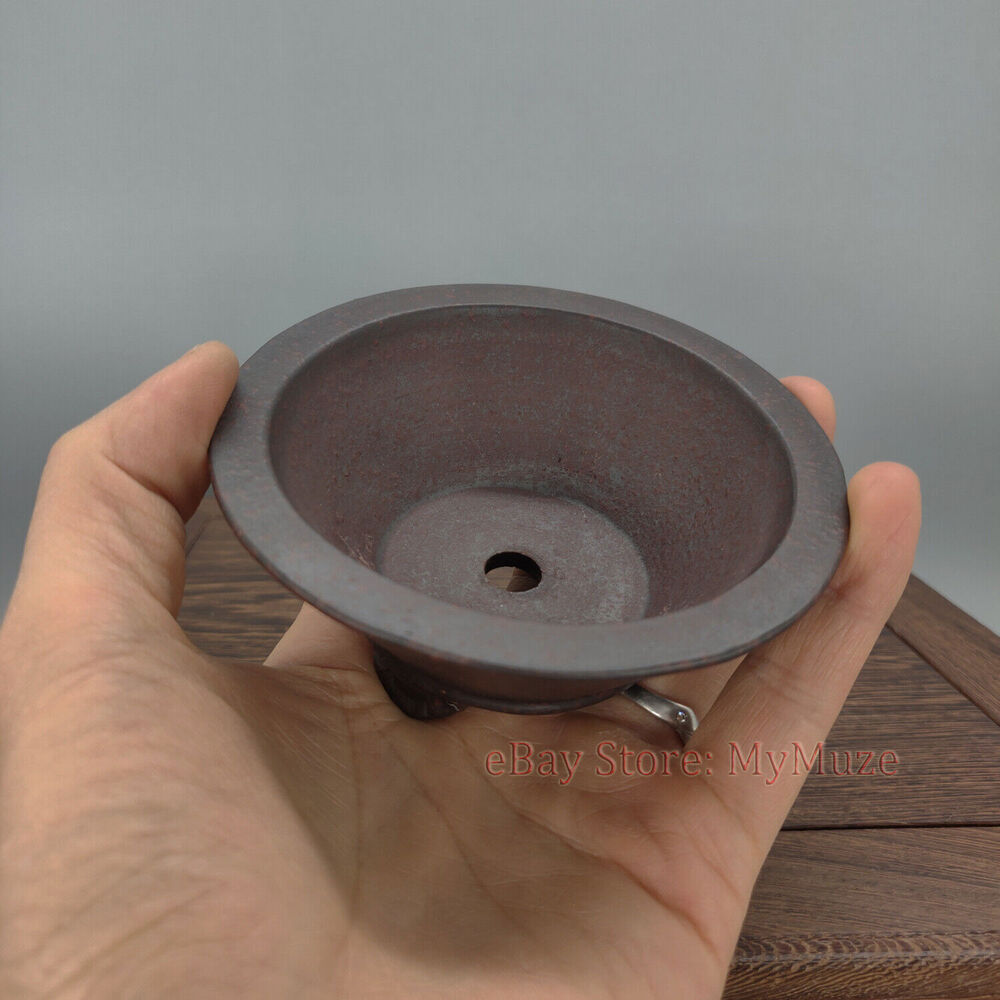 Small Round Chinese Yixing Zisha Mame Bonsai Pot 9.7x9.7x4.3cm