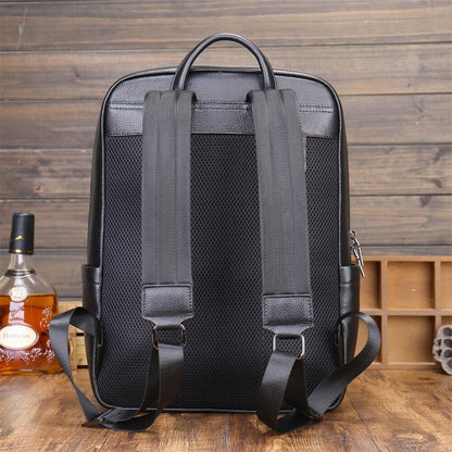 Top Cow Leather Black Men's Backpack, Crocodile Print Large Capacity Travel Bag