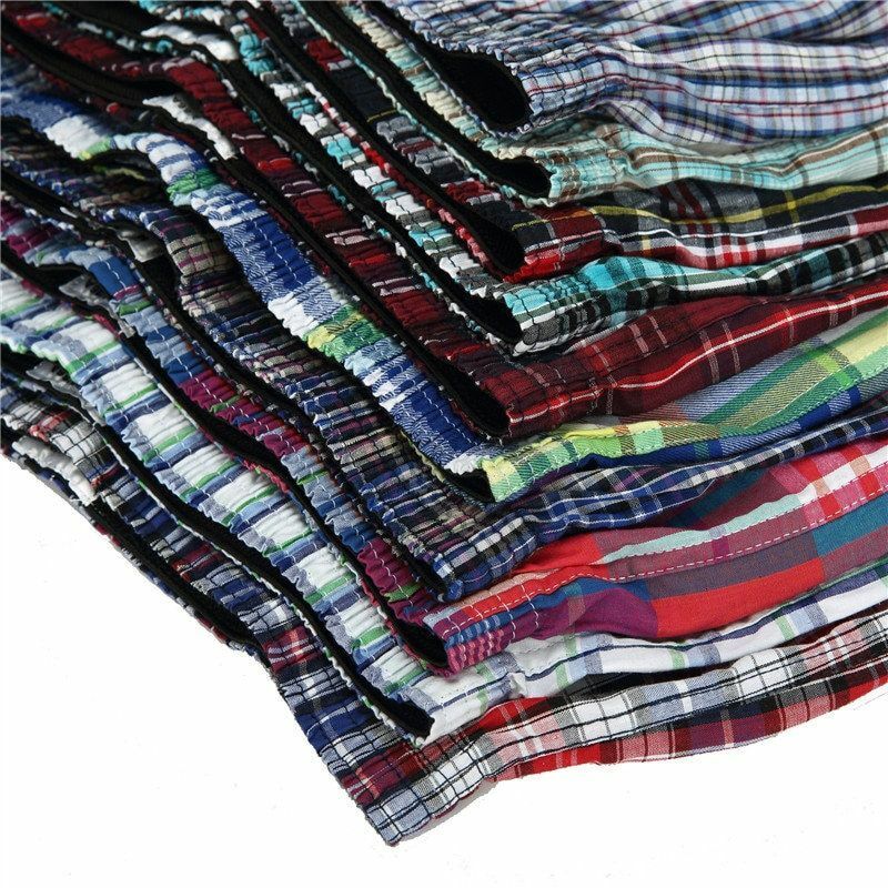 4-Pack Men's Boxer Shorts Woven Cotton Classic Plaid Underpants Loose Breathable