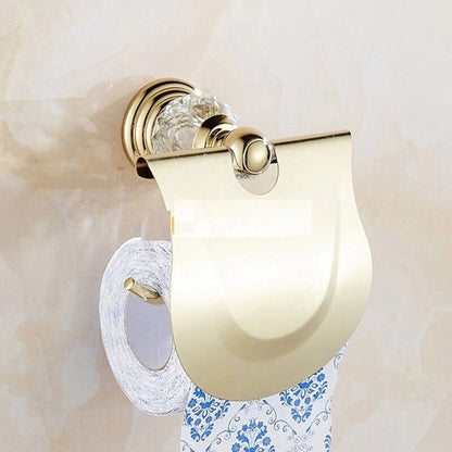 Luxury Crystal Bathroom Accessories Gold Polished Brass Wall Bath Hardware Sets