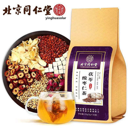 北京同仁堂Poria Jujube Seed Tea Promote Sleep insomnia 茯苓酸枣仁玫瑰大枣百合栀子桑葚大麦助眠安神失眠多梦300g