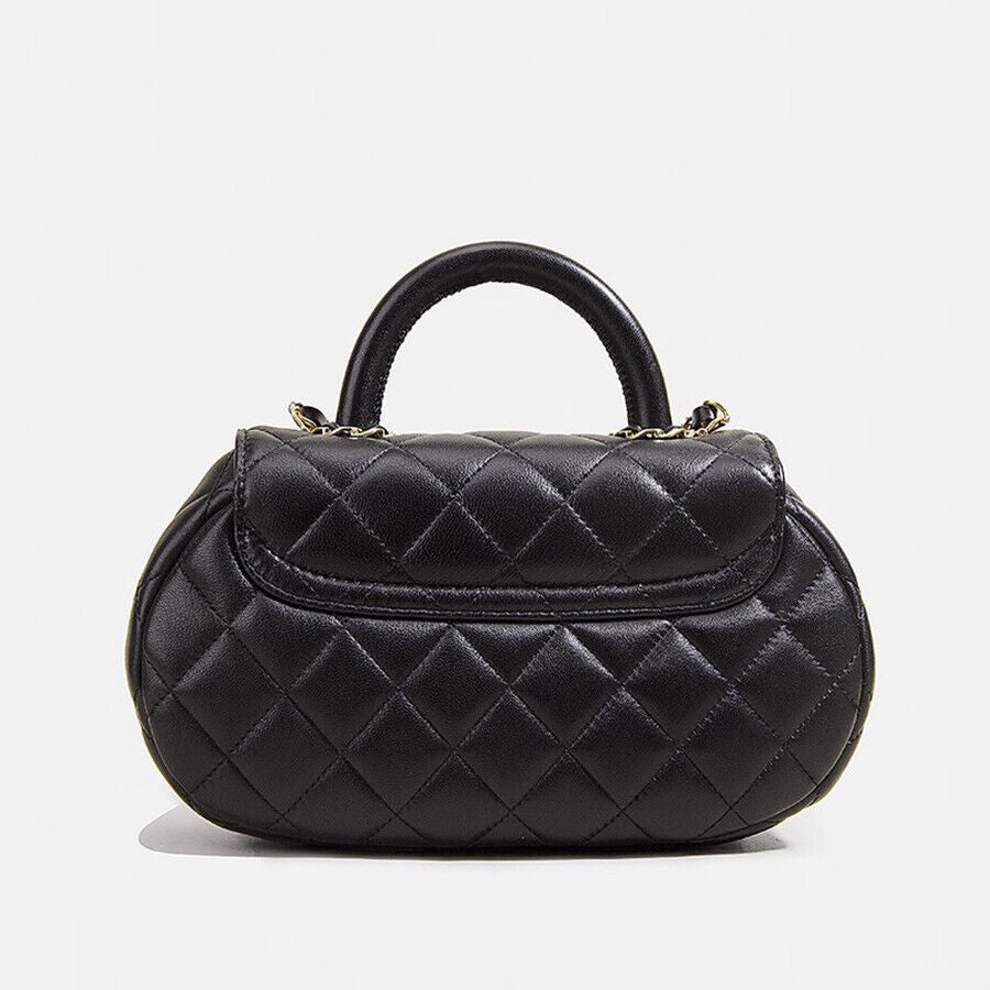 Quilted Lambskin Leather Small Flap Purse Tote Clutch Shoulder Bag w/ Gold Chain
