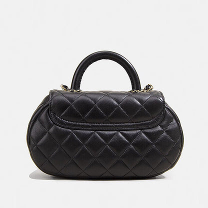 Quilted Lambskin Leather Small Flap Purse Tote Clutch Shoulder Bag w/ Gold Chain