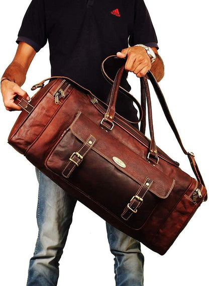 Hulsh Leather Duffle Bags for Men 24 Inch | Vintage Brown 24 inch,