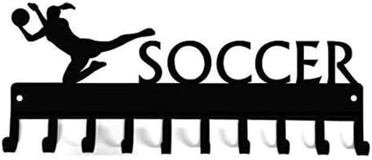Soccer Goalie (Female) Medal Hanger Rack-14.5 inches W/ 10 Hooks Metal Wall Art