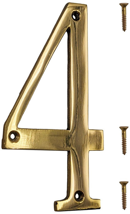 6-inch Shiny Gold House Number w/ Screws, Polished Brass, Mailbox / Home Numbers