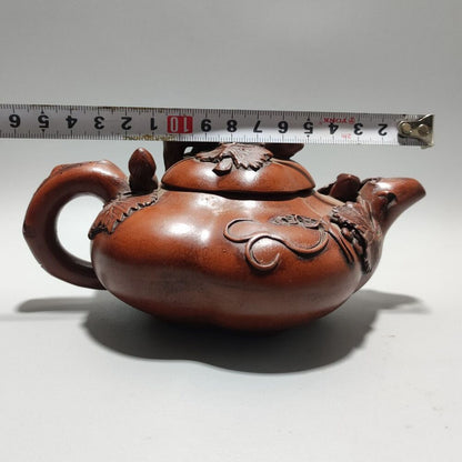 Vintage Chinese Yixing Purple Clay Teapot Zisha Ceremony Carving Squirrel Grape