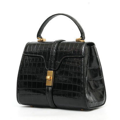 Black Alligator Crocodile Belly Skin Handbag, New Desinger Women's Shouler Bag
