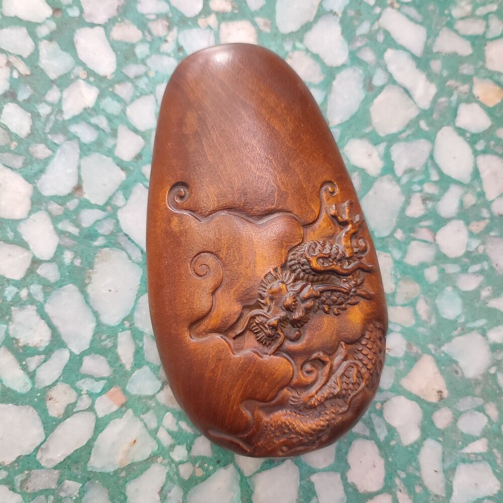 Boxwood Carving Tea Shovel Figuras Decorativas Dragon Statue Sea Wave Wooden Art