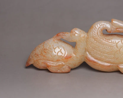 Chinese Natural Hetian Jade Carving Goose Statue Nice Figurines Decoration Art