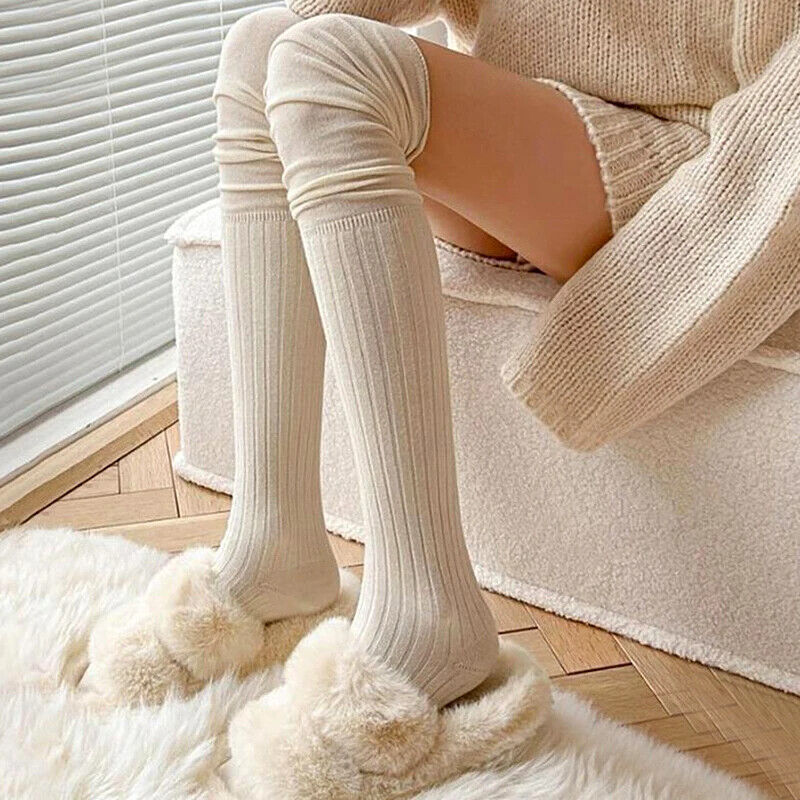 Women Socks Nylon Over Knee High Thick Patchwork Solid Colors Splicing Stockings