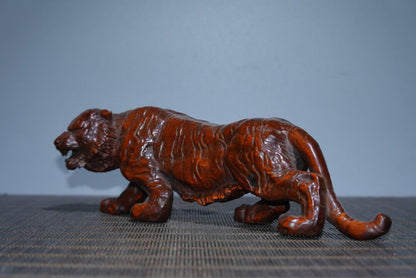 Chinese Wood Carving Boxwood Tiger Figurine Statue Wooden Sculptures Home Decor