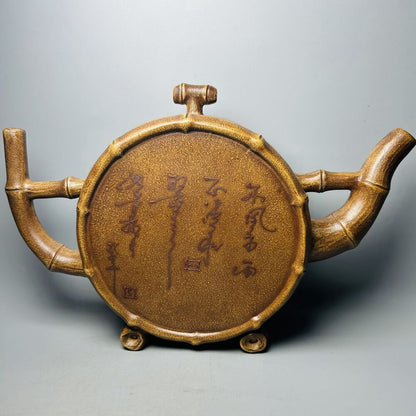 Vintage Chinese Yixing Purple Clay Teapot Zisha Ceramic Bamboo Teaware Collector