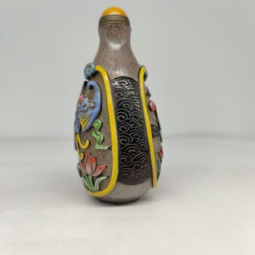 chinese carved butterfly flower peking glass snuff bottle painted Carving glaze