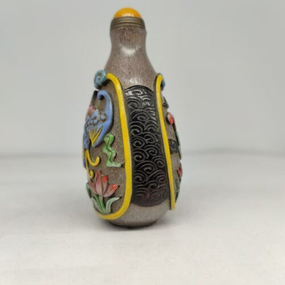 chinese carved butterfly flower peking glass snuff bottle painted Carving glaze
