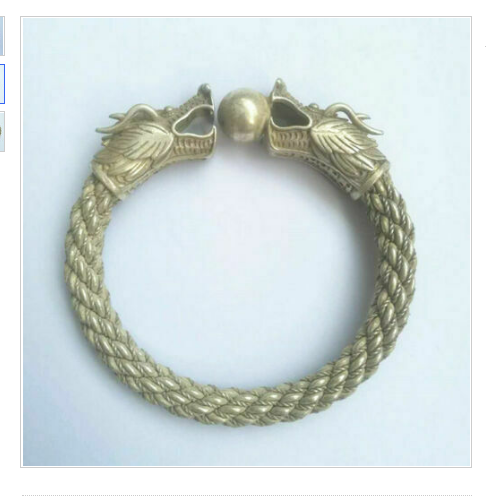 Rare Collectible Antique Tibet Silver Bangle Handwork Auspicious Dragon Bracelet