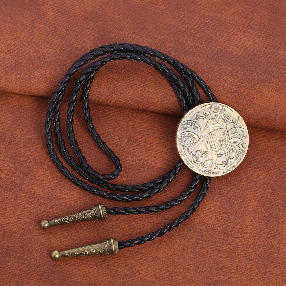 Men Bolo Tie Leather Chain Fashion United States Marine Corps Bronze Bow Necktie