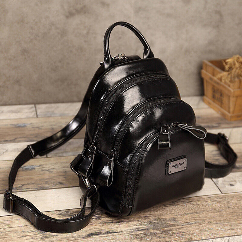 Oil Wax Leather Women's Fashion Small Backpack Mini Cute Shoulder Bag Rucksack