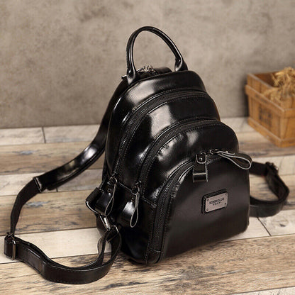 Oil Wax Leather Women's Fashion Small Backpack Mini Cute Shoulder Bag Rucksack