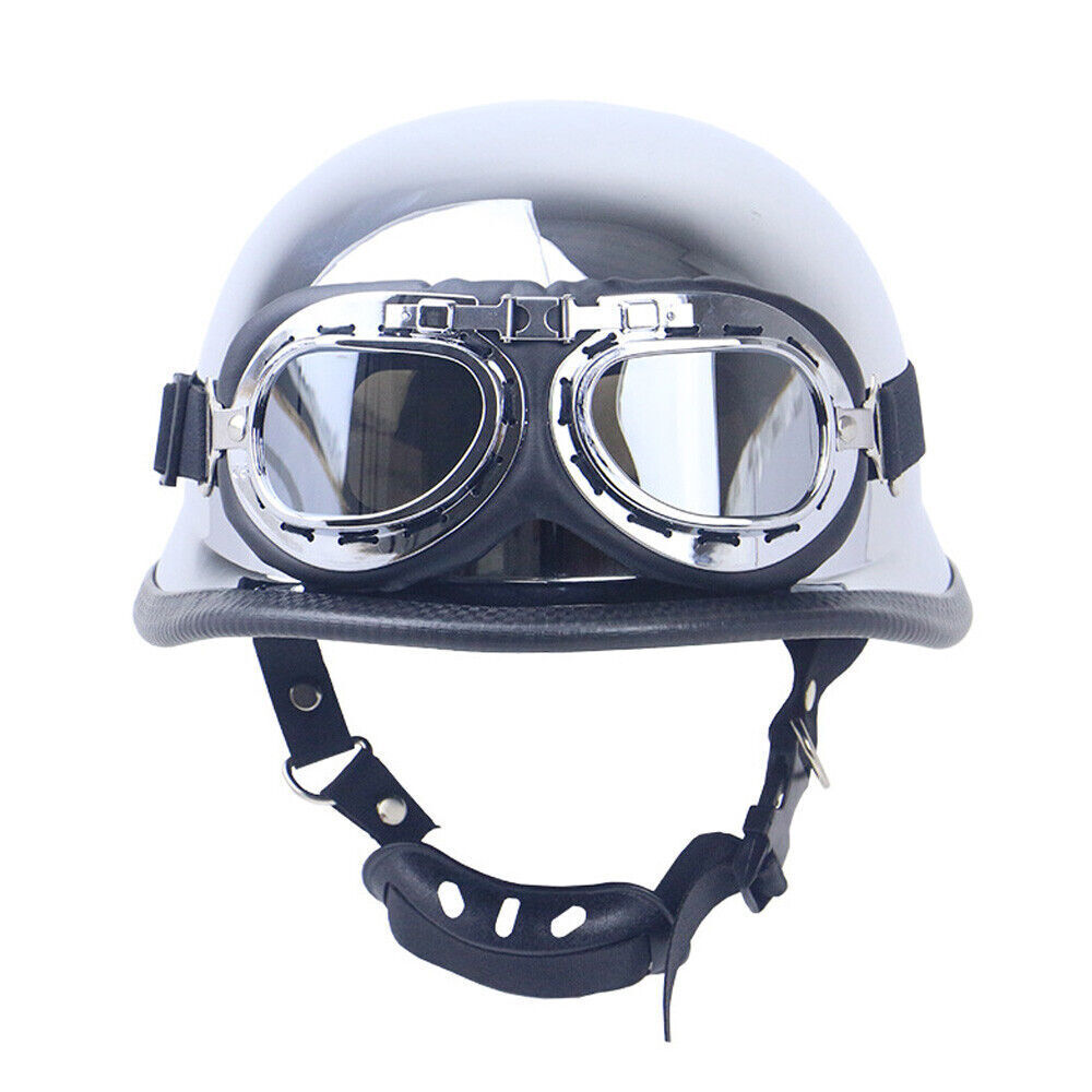 DOT German Style Motorcycle Half Helmet w/Goggles Chopper Cruiser Scooter Helmet