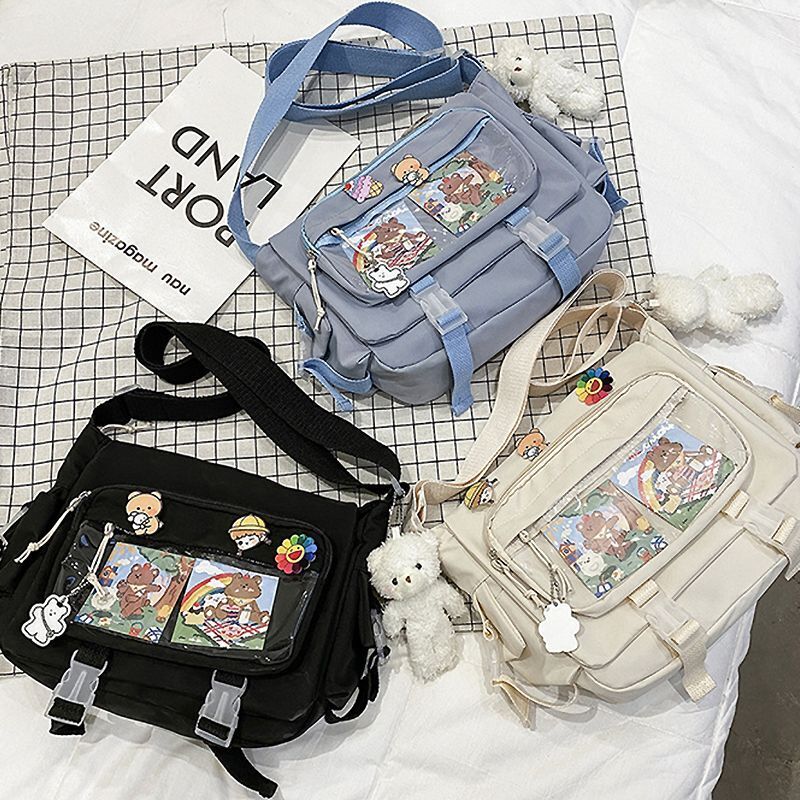 Transparent Pocket Messenger Bag Cartoon Badge Cute Bag Crossbody Shoulder Bags