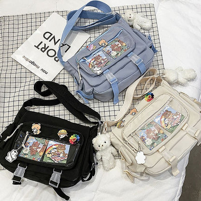 Transparent Pocket Messenger Bag Cartoon Badge Cute Bag Crossbody Shoulder Bags