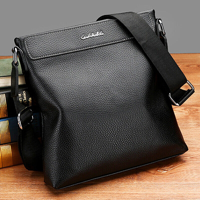 100% Genuine Leather Men's Litchi Sling Shoulder Messenger Bag 10" Business Bag