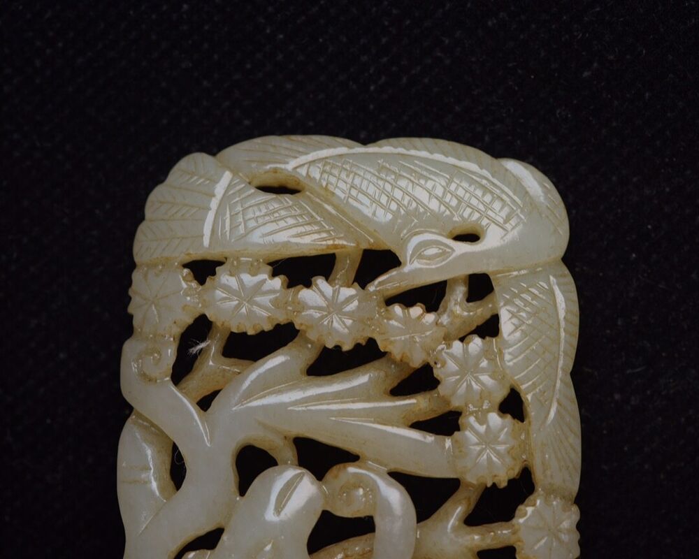 Chinese Hetian Jade Carved Deer Crane Statue Unique Wonderful Artwork Collection
