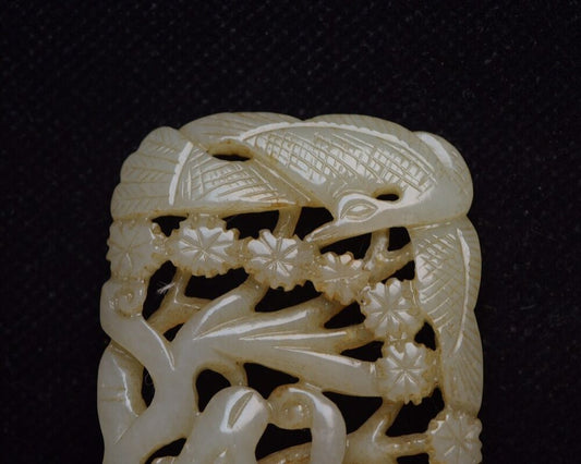 Chinese Hetian Jade Carved Deer Crane Statue Unique Wonderful Artwork Collection