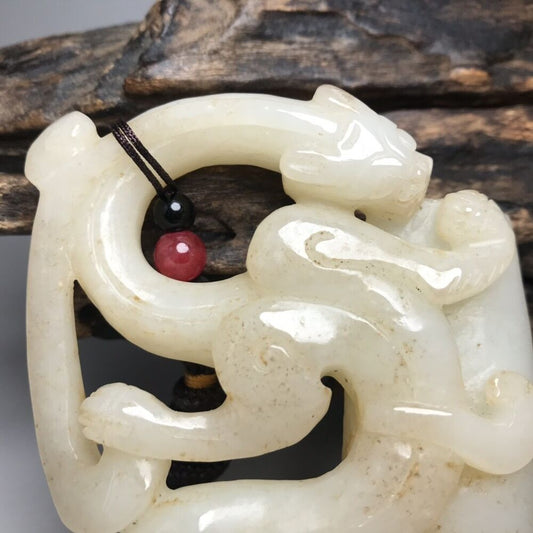 Chinese Natural Hetian Jade Carving Exquisite Dragon Statue Figurine Collectible