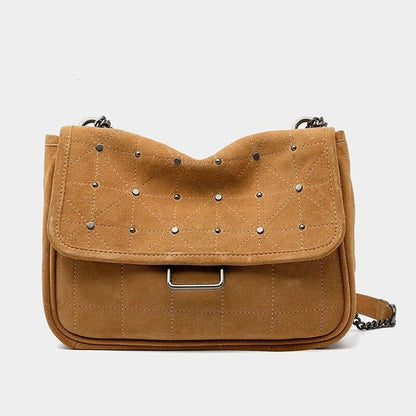 Rivet Shoulder Messenger Bag Suede Brown Bags Ladies Female Purses and Handbags