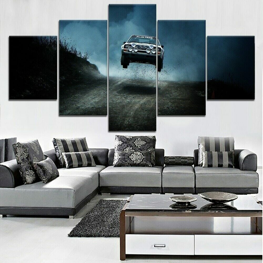 Car on Dirt Road 5 Piece Canvas Print Wall Art Poster Home Decoration